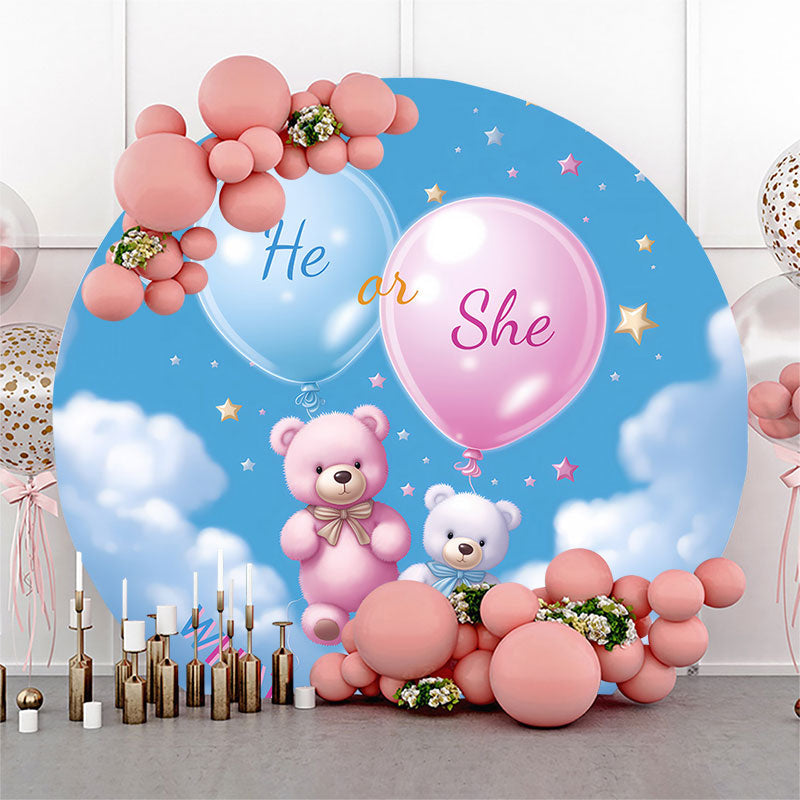 Aperturee - Blue Sky Teddy Bear Round Gender Reveal Backdrop