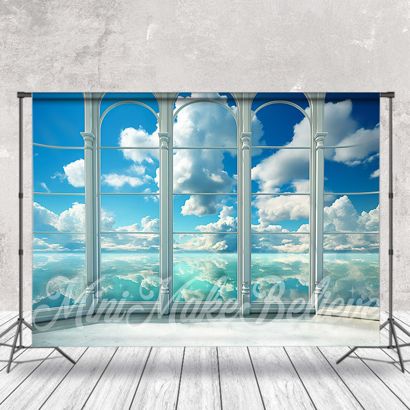 Aperturee - Blue Sky Transparent Window Summer Photo Backdrop