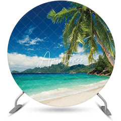 Aperturee - Blue Sky Trees Hawaii Beach Round Birthday Backdrop