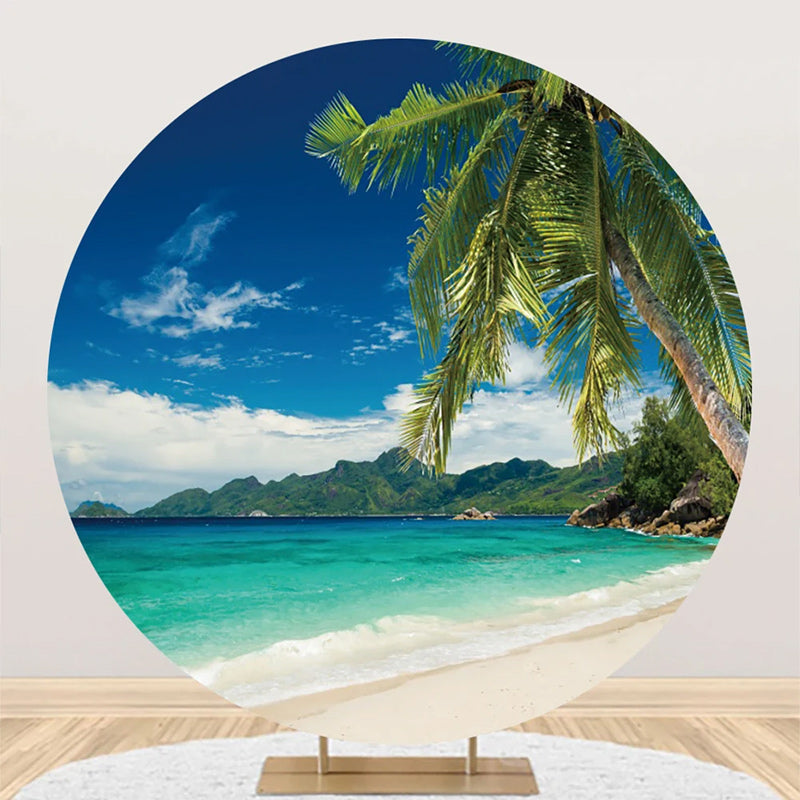 Aperturee - Blue Sky Trees Hawaii Beach Round Birthday Backdrop