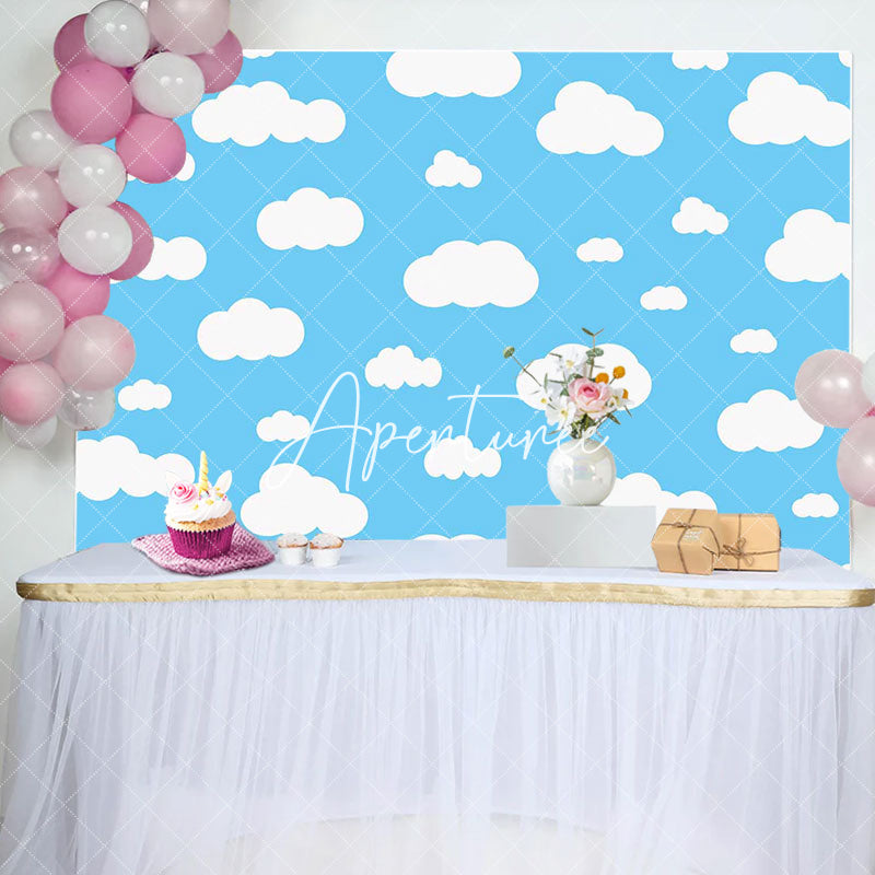 Aperturee - Blue Sky White Cloud Cute Simple Birthday Backdrop