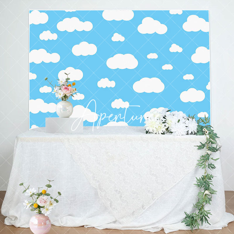 Aperturee - Blue Sky White Cloud Cute Simple Birthday Backdrop