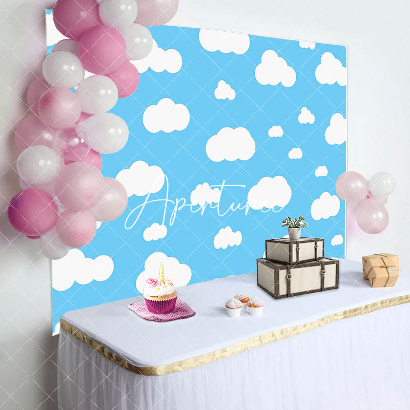 Aperturee - Blue Sky White Cloud Cute Simple Birthday Backdrop