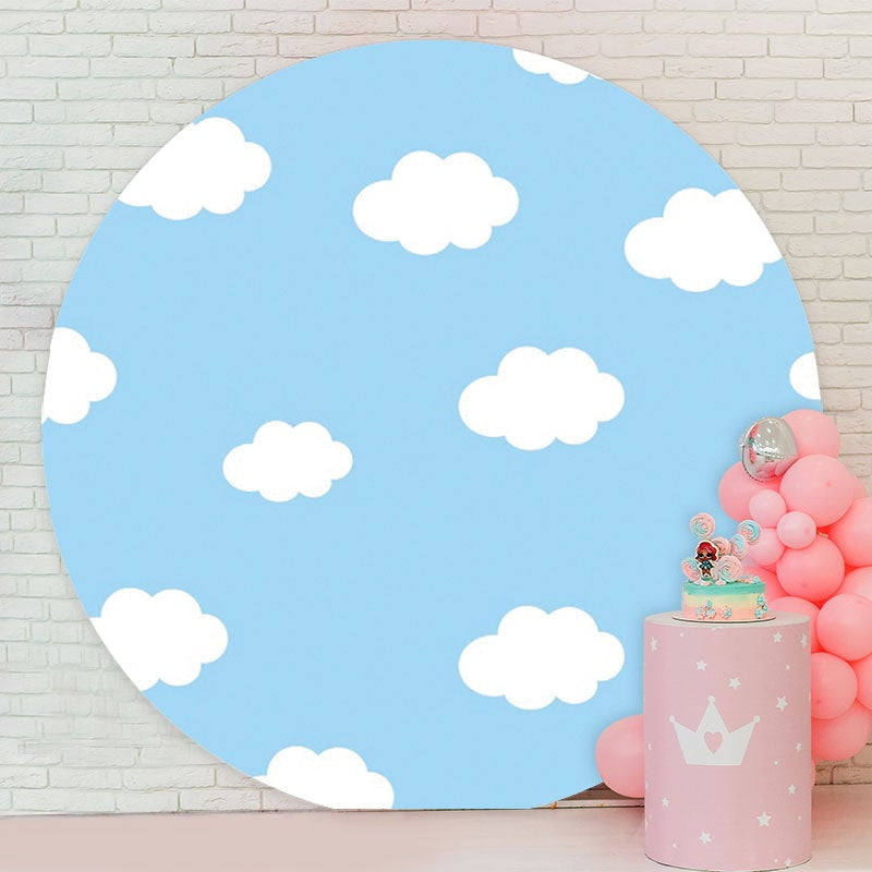 Aperturee - Blue Sky White Cloud Round Baby Shower Backdrop