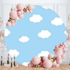 Aperturee - Blue Sky White Cloud Round Baby Shower Backdrop