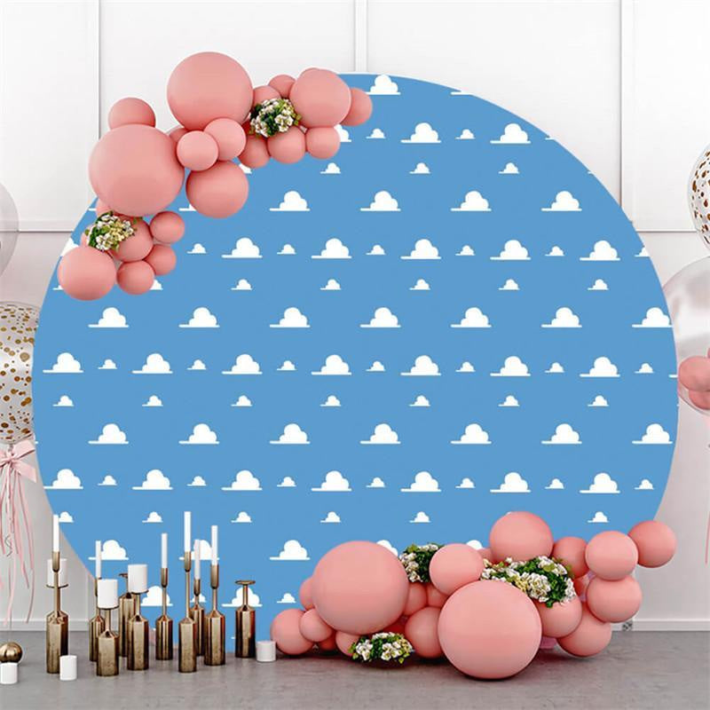 Aperturee Blue Sky White Clouds Round Happy Birthday Backdrop