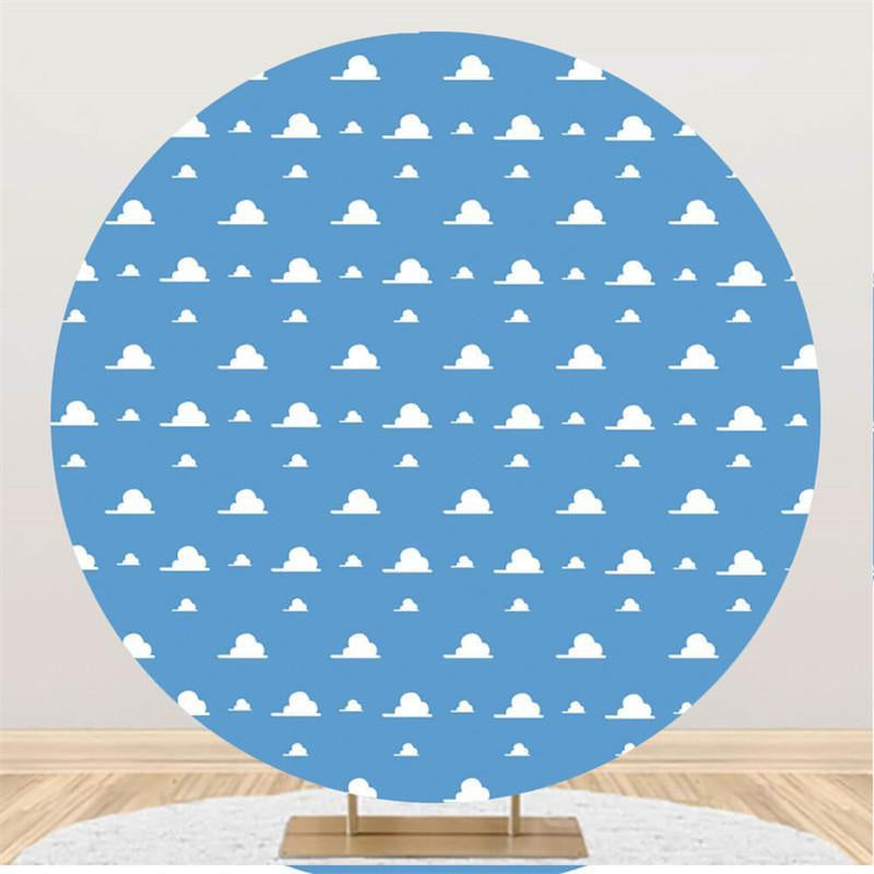 Aperturee Blue Sky White Clouds Round Happy Birthday Backdrop