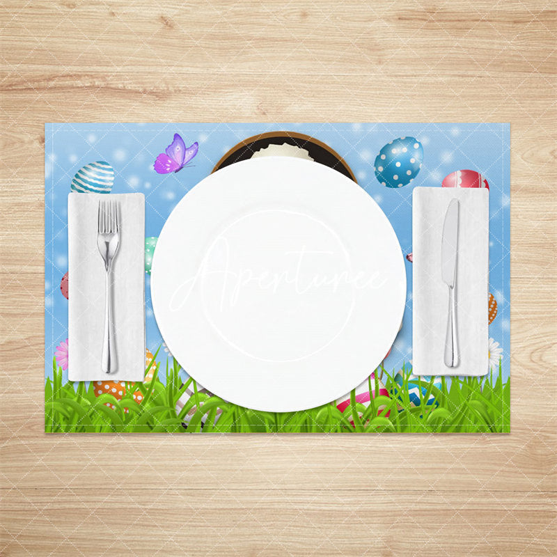 Aperturee - Blue Sky White Rabbit Floral Eggs Set Of 4 Placemats