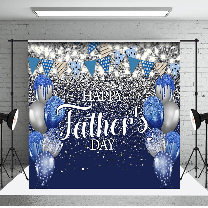 Aperturee - Blue Sliver Balloon Glitter Falg Fathers Day Backdrop