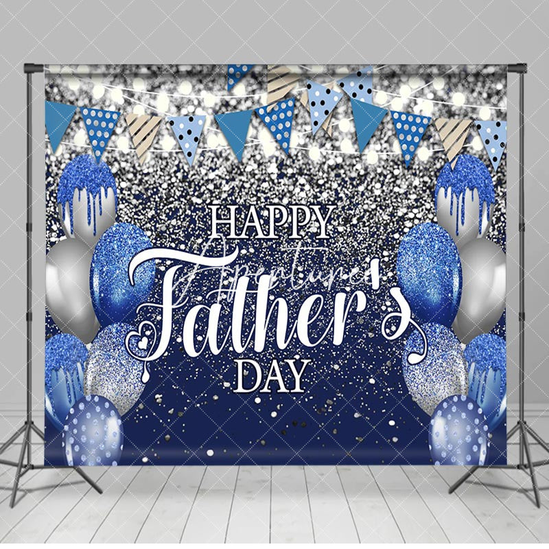 Aperturee - Blue Sliver Balloon Glitter Falg Fathers Day Backdrop