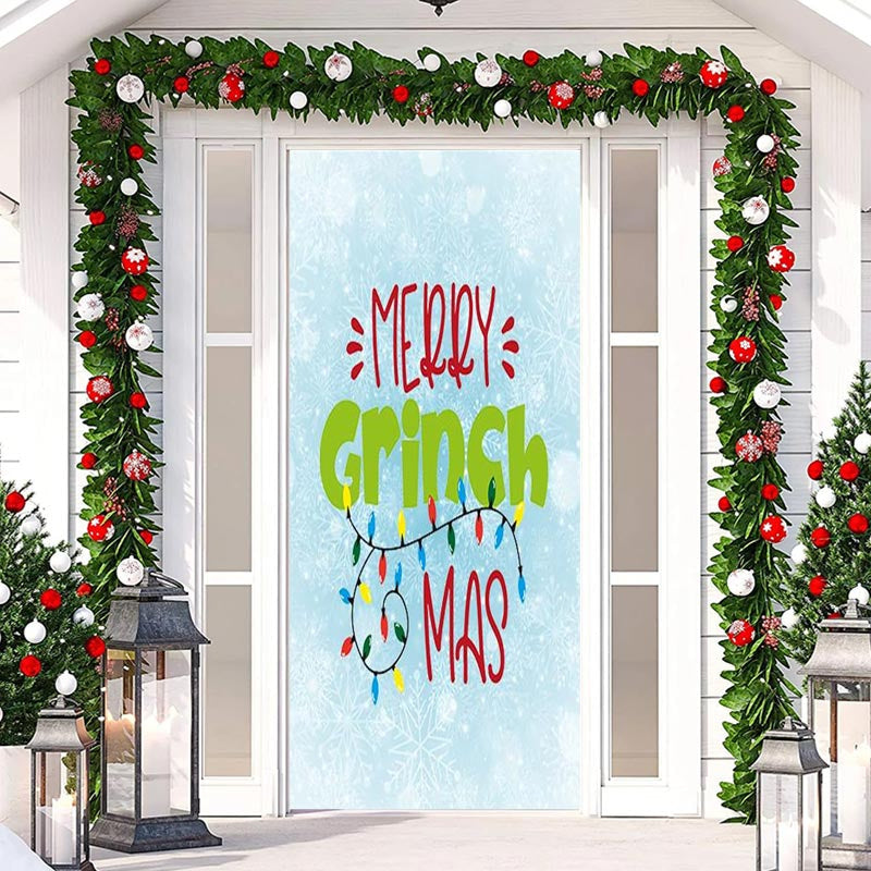 Aperturee - Blue Snowflake Merry Christmas Door Cover Decoration