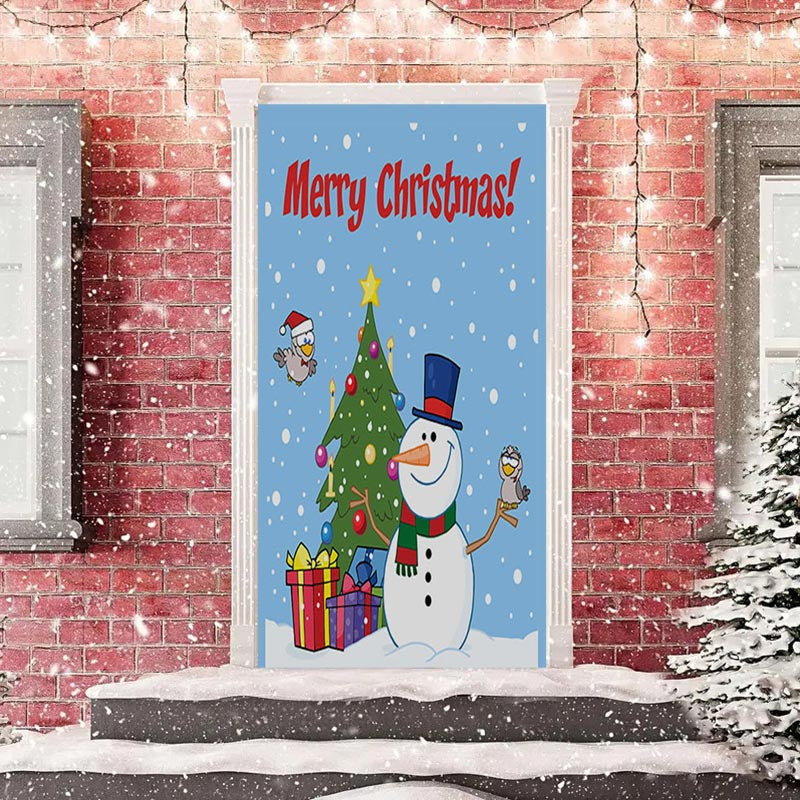 Aperturee - Blue Snowman Gifts Tree Snowy Christmas Door Cover