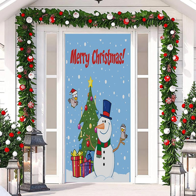 Aperturee - Blue Snowman Gifts Tree Snowy Christmas Door Cover