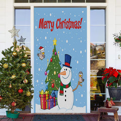 Aperturee - Blue Snowman Gifts Tree Snowy Christmas Door Cover