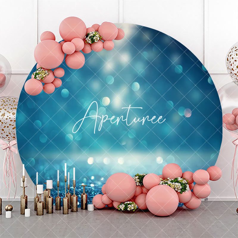 Aperturee - Blue Sparkling Bokeh Round Birthday Backdrop For Boy