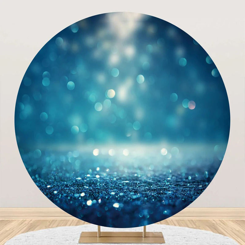 Aperturee - Blue Sparkling Bokeh Round Birthday Backdrop For Boy