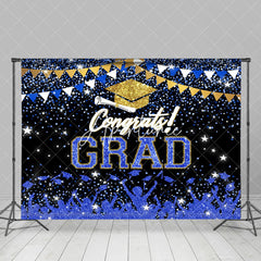 Aperturee - Blue Sparkling Star Gold Hat Graduation Backdrop