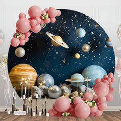 Aperturee - Blue Star Night Galaxy Round Birthday Party Backdrop