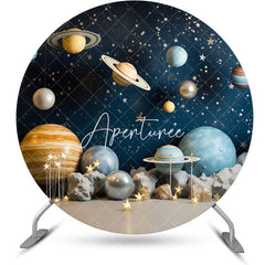 Aperturee - Blue Star Night Galaxy Round Birthday Party Backdrop