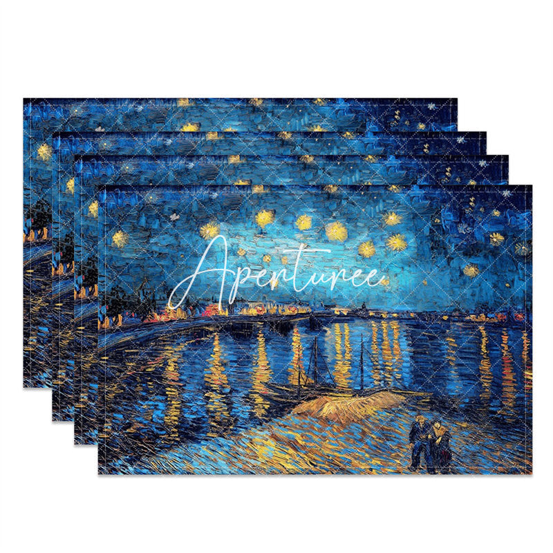 Aperturee - Blue Starry Night River Abstract Set Of 4 Placemats