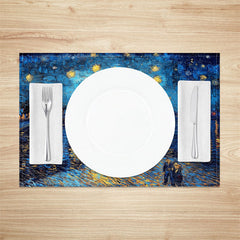 Aperturee - Blue Starry Night River Abstract Set Of 4 Placemats