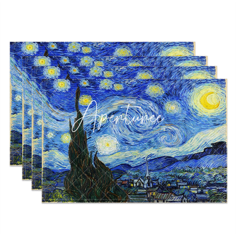 Aperturee - Blue Starry Sky Moon Abstract Set Of 4 Placemats