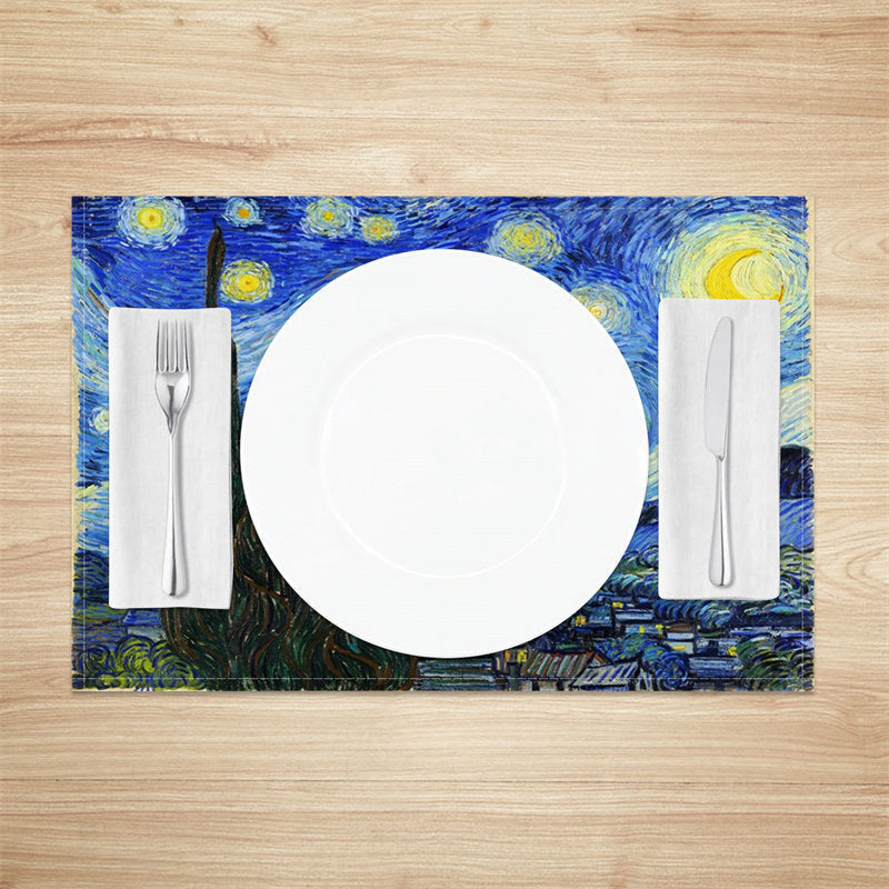 Aperturee - Blue Starry Sky Moon Abstract Set Of 4 Placemats