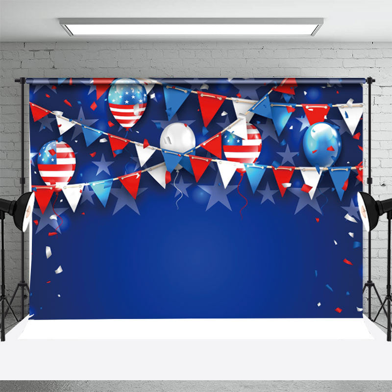 Aperturee - Blue Stripe Balloon Stars Independence Day Backdrop