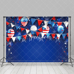 Aperturee - Blue Stripe Balloon Stars Independence Day Backdrop