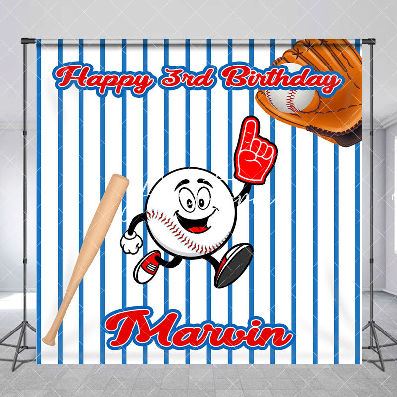 Aperturee - Blue Stripe Baseball Custom 3rd Birthday Backdrop