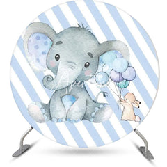 Aperturee - Blue Stripe Elephant Round Baby Shower Backdrop