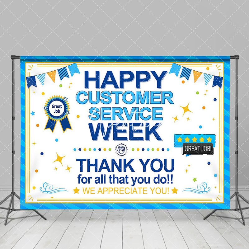 Aperturee - Blue Stripe Happy Customer Service Week Backdrop