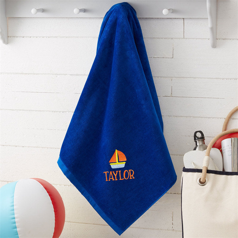 Aperturee - Blue Summer Fun Holiday Embroidered Beach Towel