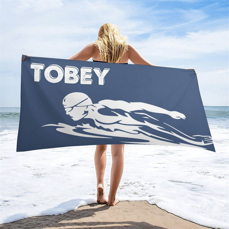 Aperturee - Blue Swimmer Custom Name Beach Towel