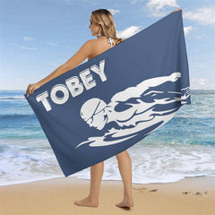 Aperturee - Blue Swimmer Custom Name Beach Towel