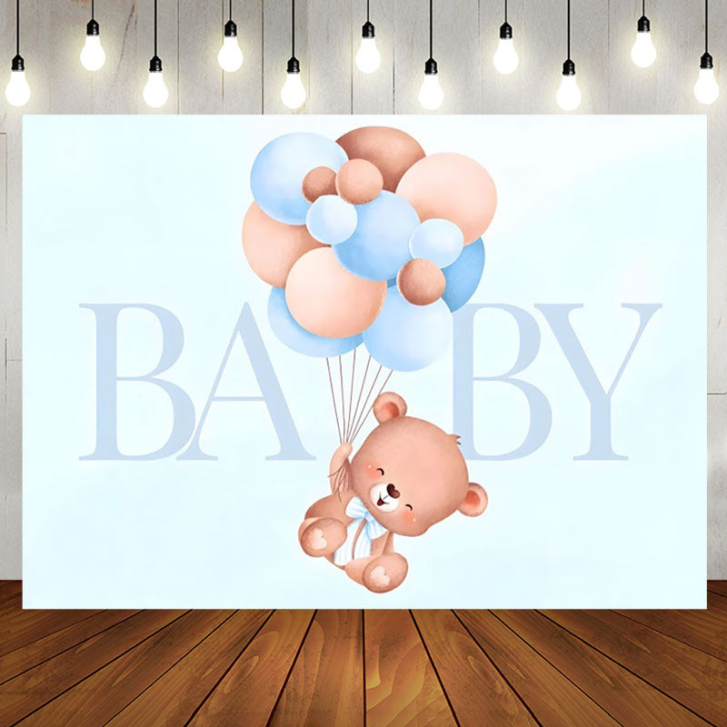 Aperturee - Blue Teddy Bear Balloons Boys Baby Shower Backdrop