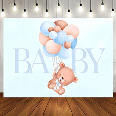 Aperturee - Blue Teddy Bear Balloons Boys Baby Shower Backdrop