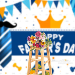 Aperturee - Blue Tie Crown Gift Flags Backdrop For Fathers Day