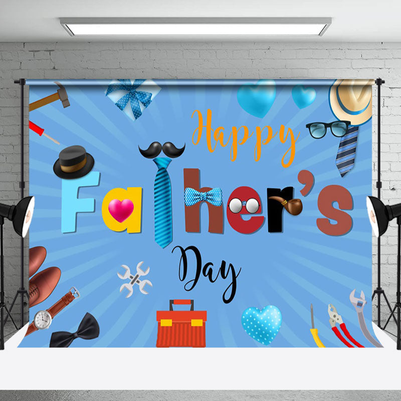 Aperturee - Blue Tie Various Gifts Happy Fathers Day Backdrop