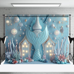 Aperturee - Blue Undersea Light Mermaid Backdrop For Cake Smash