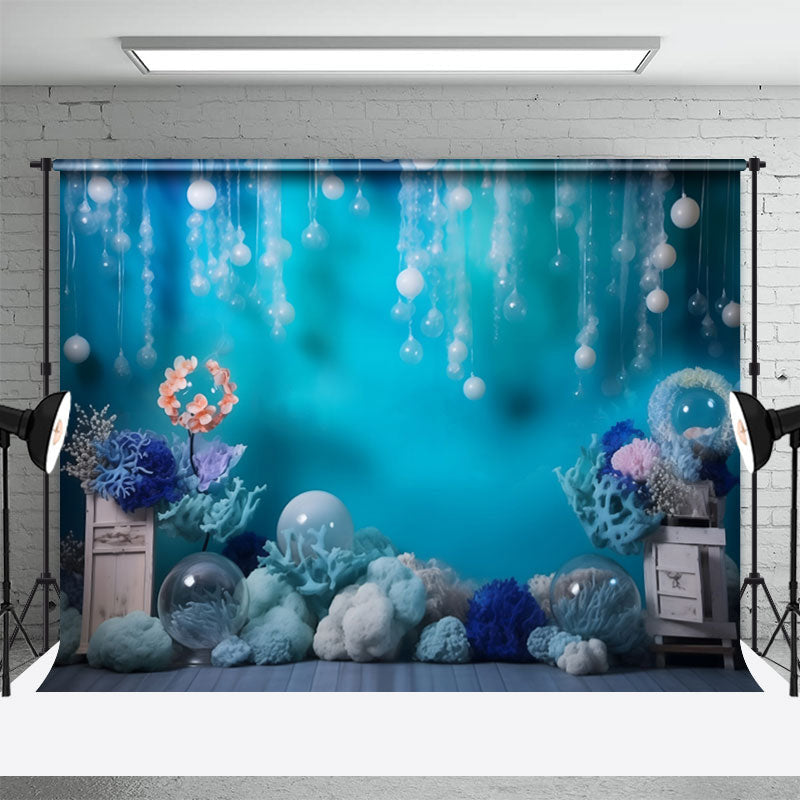 Aperturee - Blue Undersea World Coral Mermaid Summer Backdrop