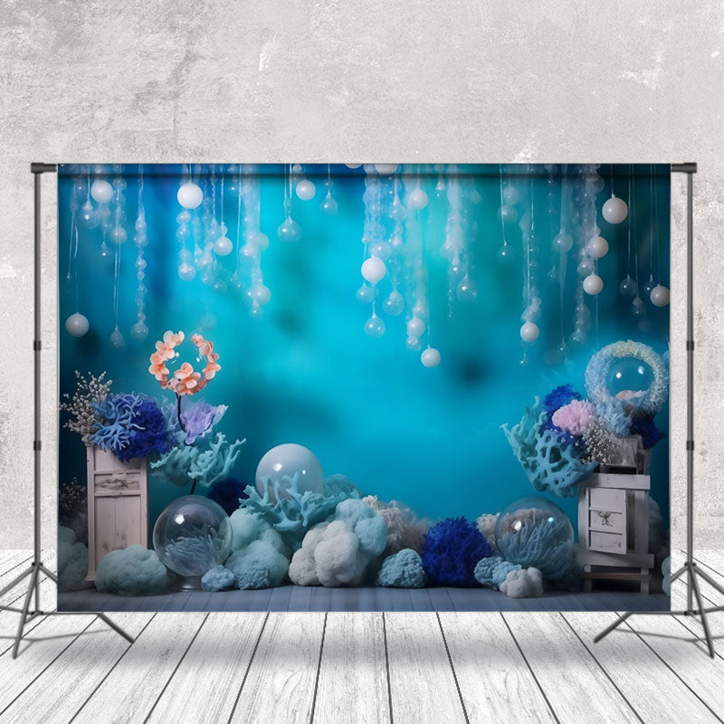 Aperturee - Blue Undersea World Coral Mermaid Summer Backdrop