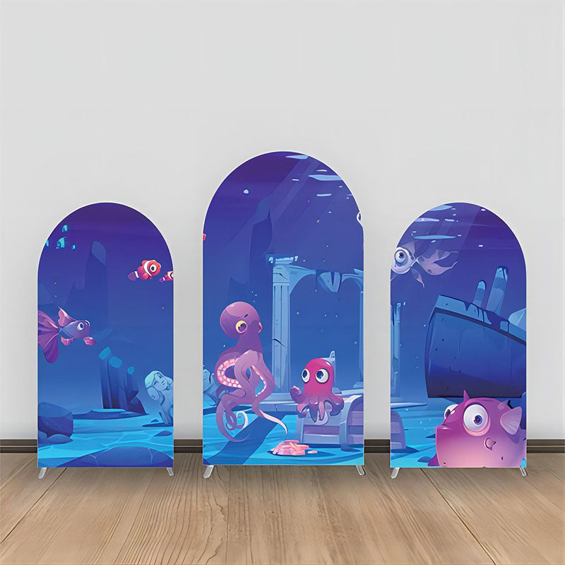 Aperturee - Blue Underwater Cute Animals Ruins Arch Backdrop Kit