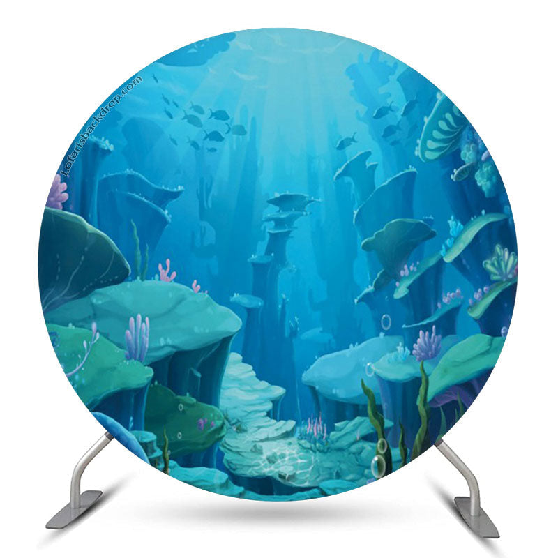 Aperturee Blue Underwater World Round Birthday Party Backdrop