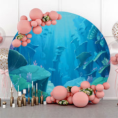 Aperturee Blue Underwater World Round Birthday Party Backdrop