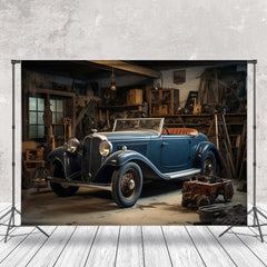 Aperturee - Blue Vintage Car Garage Photo Architecture Backdrop