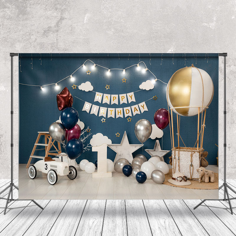 Aperturee - Blue Wall Balloon 1st Birthday Cake Smash Backdrop