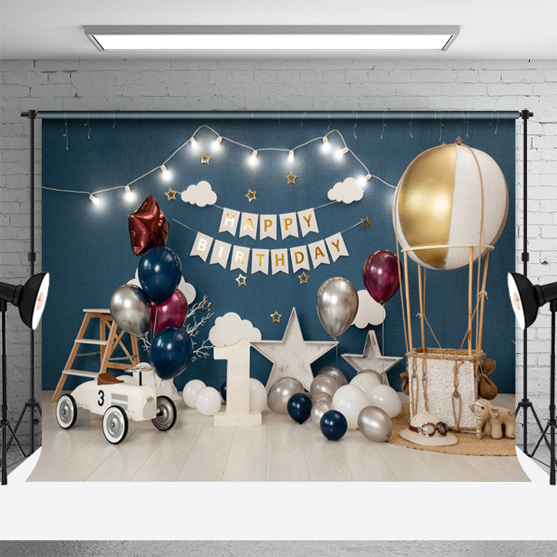 Aperturee - Blue Wall Balloon 1st Birthday Cake Smash Backdrop