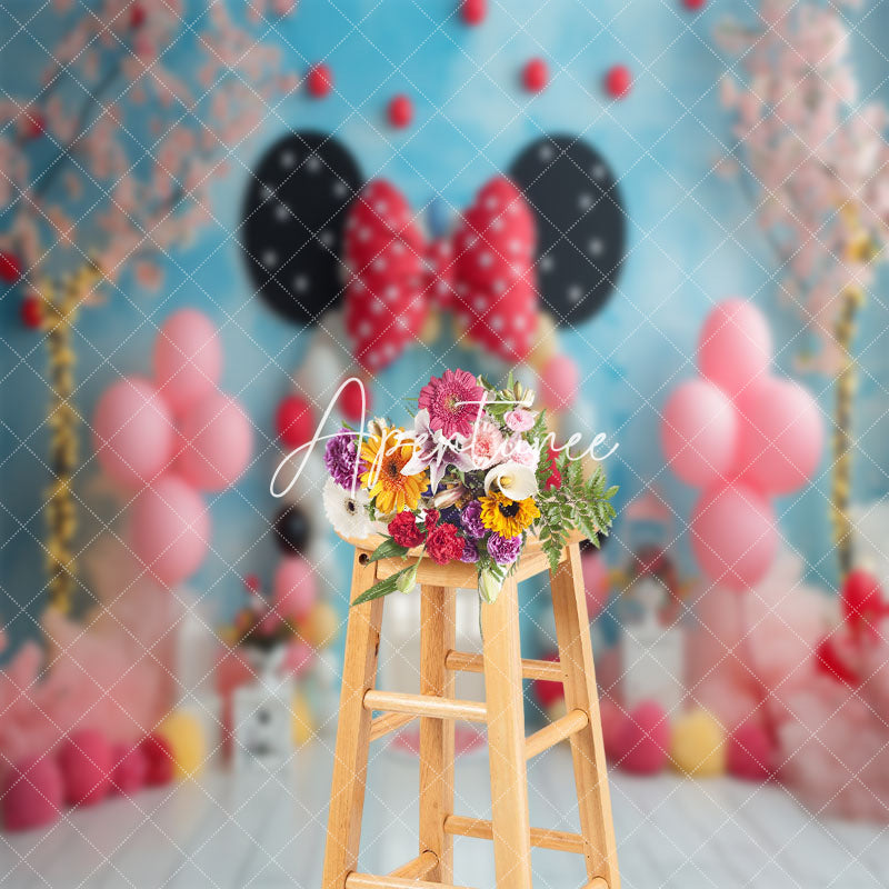 Aperturee - Blue Wall Balloons Bow Tie Door Cake Smash Backdrop