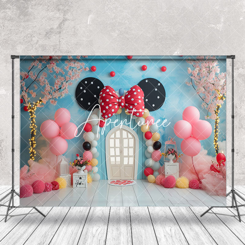 Aperturee - Blue Wall Balloons Bow Tie Door Cake Smash Backdrop